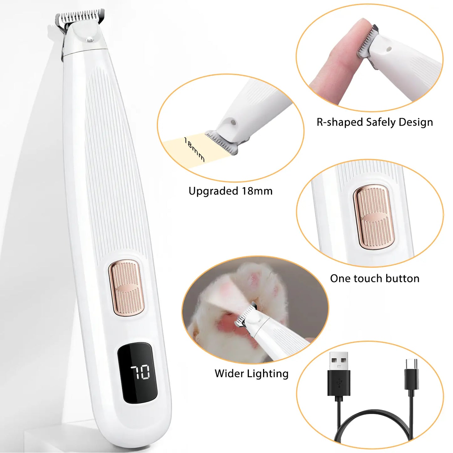 GOYJOY Waterproof Rechargeable Micro Precision Pet Trimmer for Small Dogs and Cats with LED Light and Quiet Operation for Grooming Paws, Eyes, Ears, Face, and Buttocks