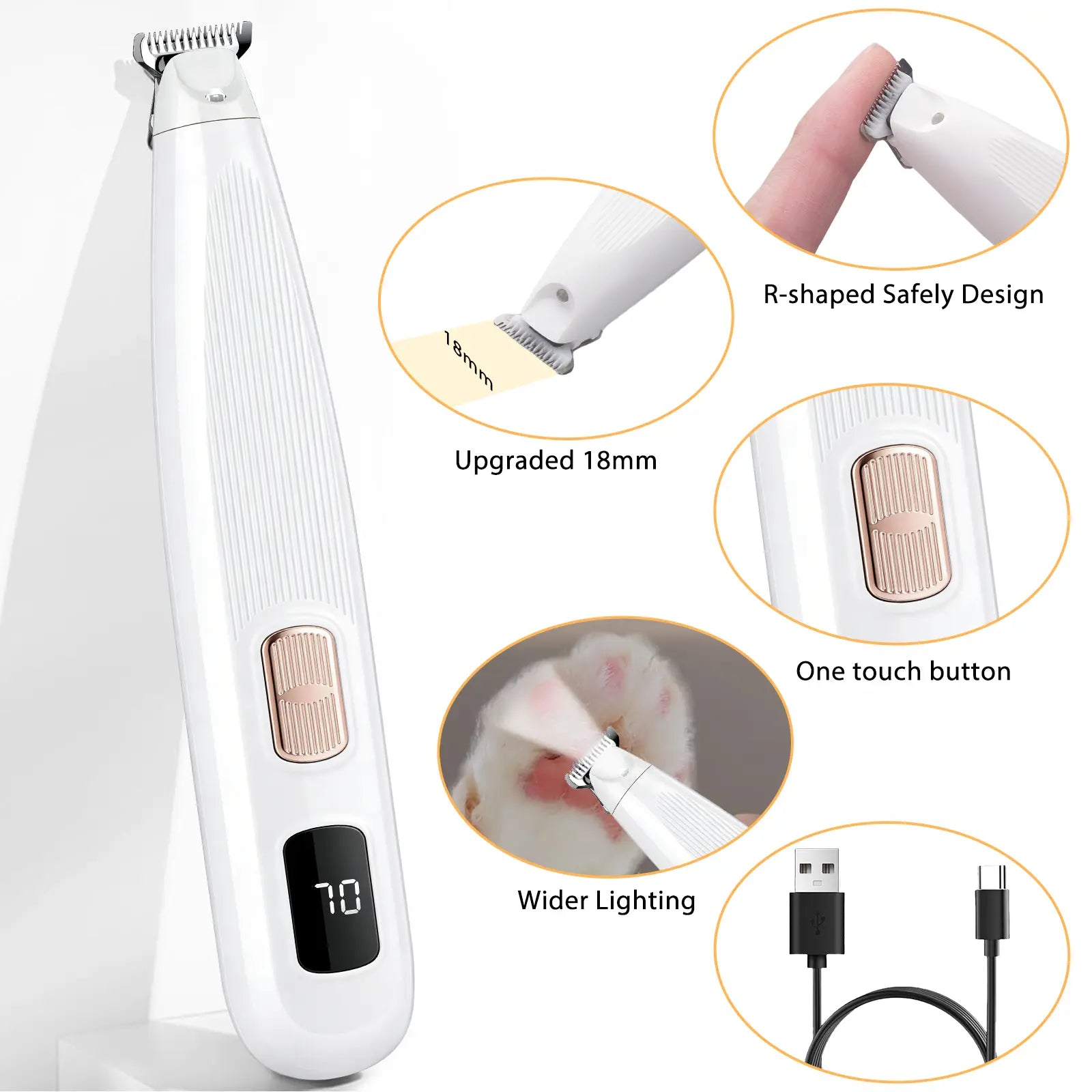 GOYJOY Waterproof Rechargeable Micro Precision Pet Trimmer for Small Dogs and Cats with LED Light and Quiet Operation for Grooming Paws, Eyes, Ears, Face, and Buttocks