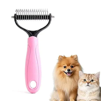 Professional Pet Detangling Comb - Double-Sided Grooming Brush for Dogs and Cats with One-Click Undercoat Rake for Shedding and Mats