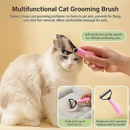 Professional Pet Detangling Comb - Double-Sided Grooming Brush for Dogs and Cats with One-Click Undercoat Rake for Shedding and Mats
