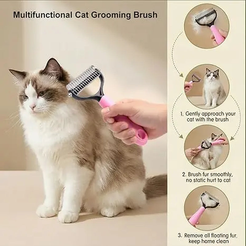 Professional Pet Detangling Comb - Double-Sided Grooming Brush for Dogs and Cats with One-Click Undercoat Rake for Shedding and Mats