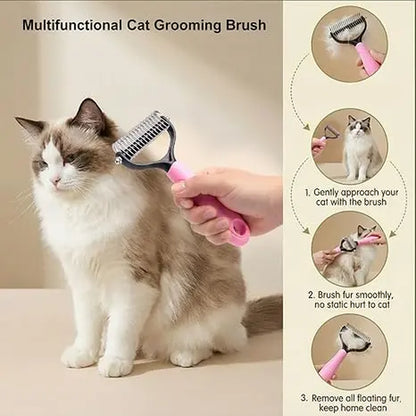 Professional Pet Detangling Comb - Double-Sided Grooming Brush for Dogs and Cats with One-Click Undercoat Rake for Shedding and Mats