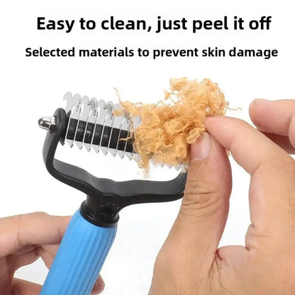 Double-Sided Dematting Comb and Deshedding Brush for Cats and Long-Haired Dogs, Undercoat Rake for Effective Grooming and Matted Fur Removal