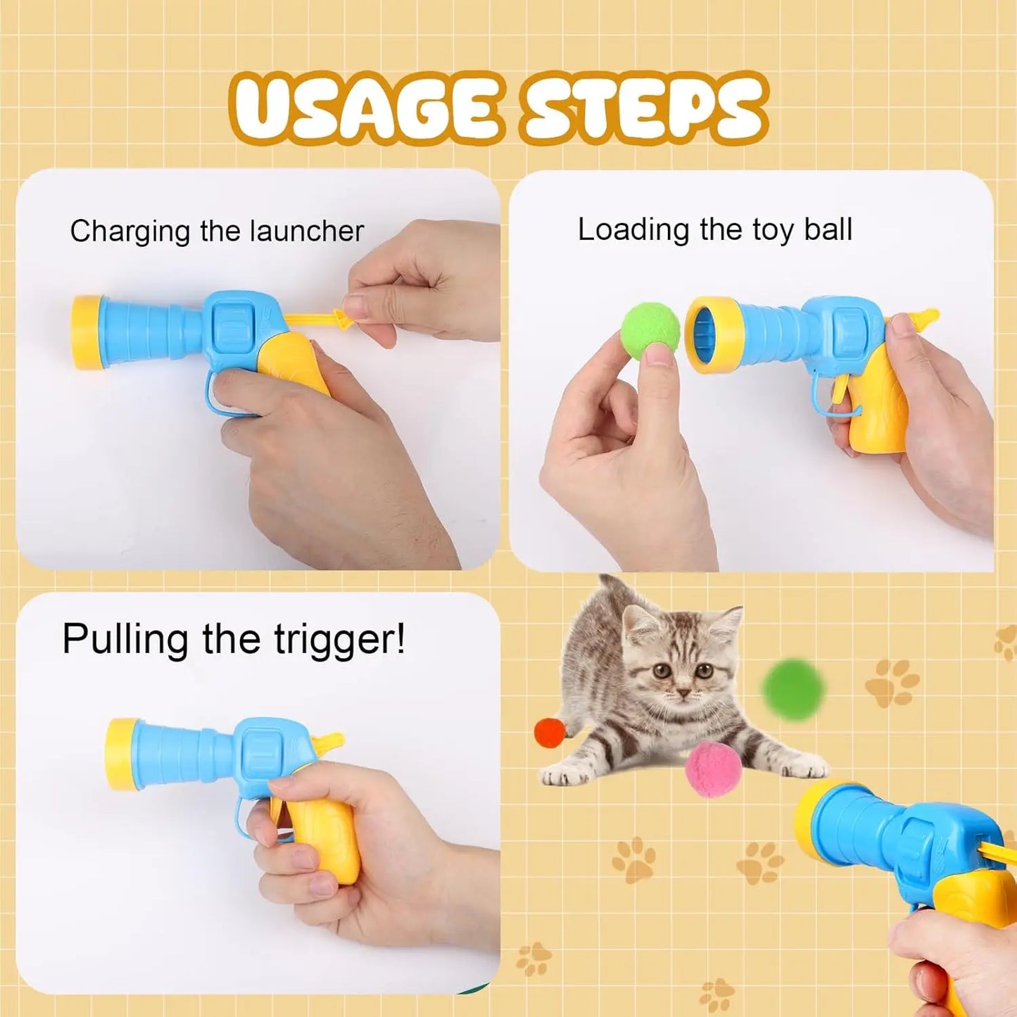 50-Piece Interactive Cat Toy Set with Pom Pom Balls and Launcher for Indoor Use for Adults and Kittens