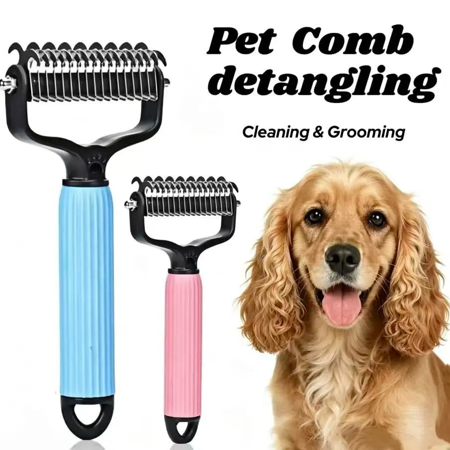 Double-Sided Dematting Comb and Deshedding Brush for Cats and Long-Haired Dogs, Undercoat Rake for Effective Grooming and Matted Fur Removal