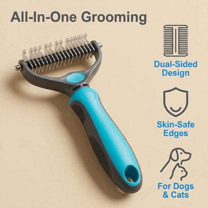 Universal Double-Sided Stainless Steel Pet Detangling Comb for Dogs and Cats - Essential Grooming Tool for Coat Care and Shedding Removal