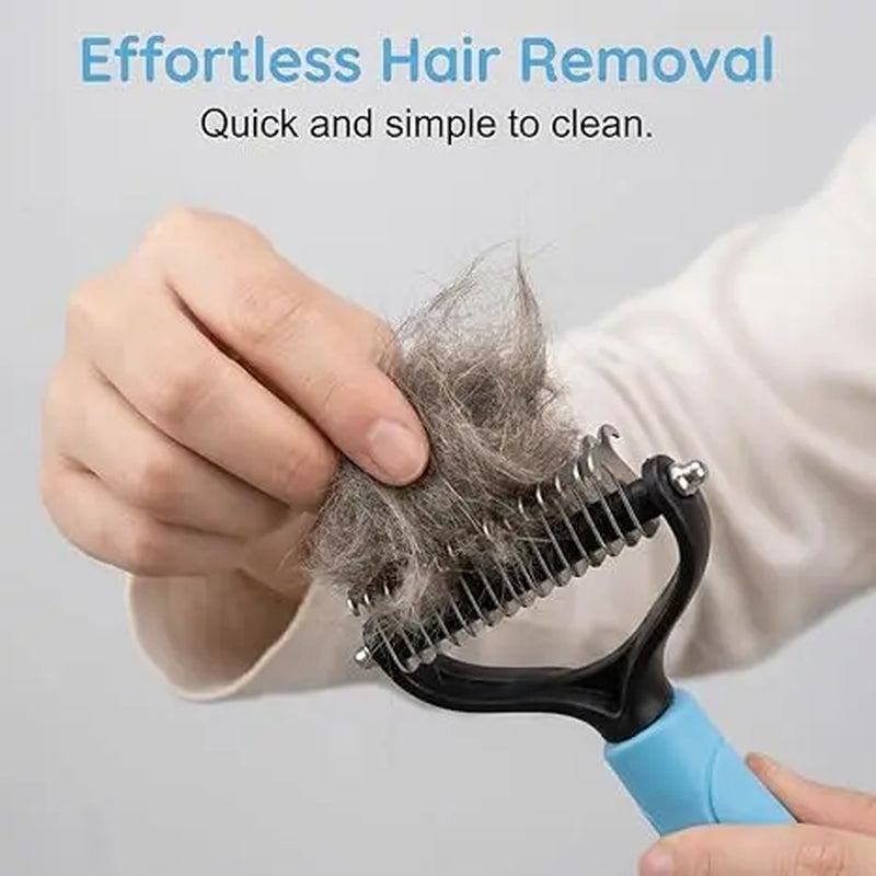 Professional Pet Detangling Comb - Double-Sided Grooming Brush for Dogs and Cats with One-Click Undercoat Rake for Shedding and Mats