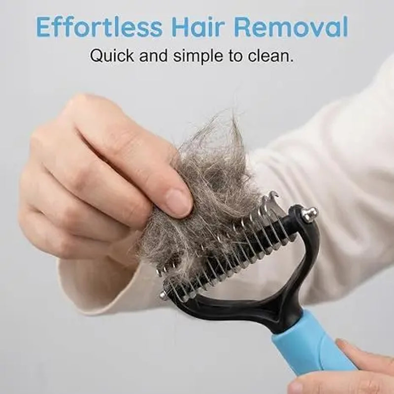 Professional Pet Detangling Comb - Double-Sided Grooming Brush for Dogs and Cats with One-Click Undercoat Rake for Shedding and Mats