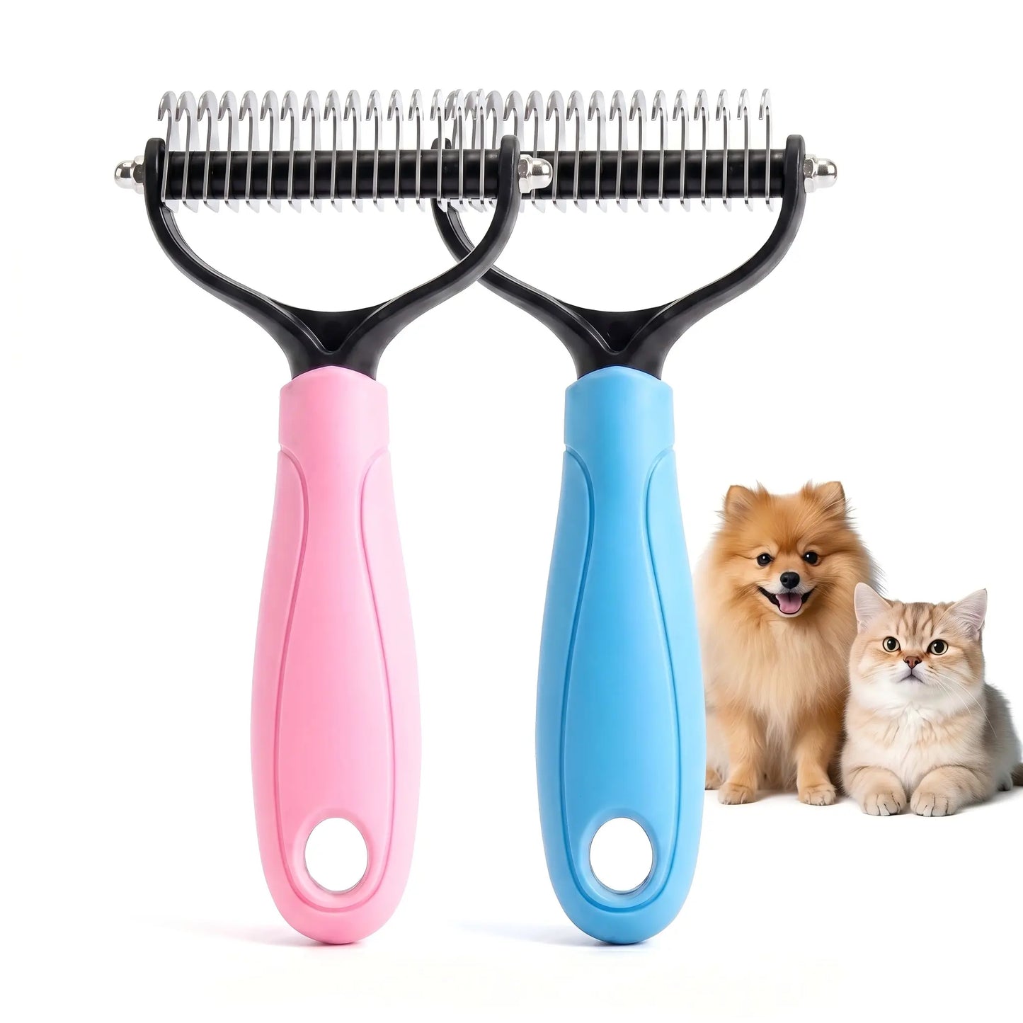 Professional Pet Detangling Comb - Double-Sided Grooming Brush for Dogs and Cats with One-Click Undercoat Rake for Shedding and Mats