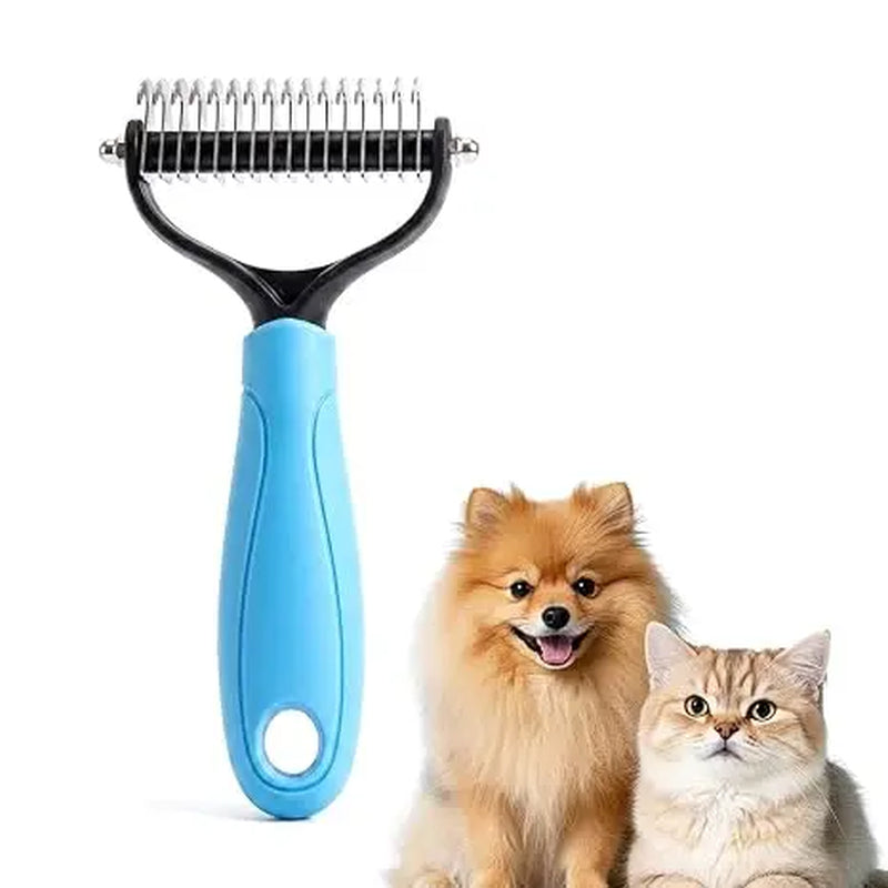 Professional Pet Detangling Comb - Double-Sided Grooming Brush for Dogs and Cats with One-Click Undercoat Rake for Shedding and Mats