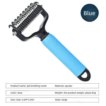 Double-Sided Dematting Comb and Deshedding Brush for Cats and Long-Haired Dogs, Undercoat Rake for Effective Grooming and Matted Fur Removal