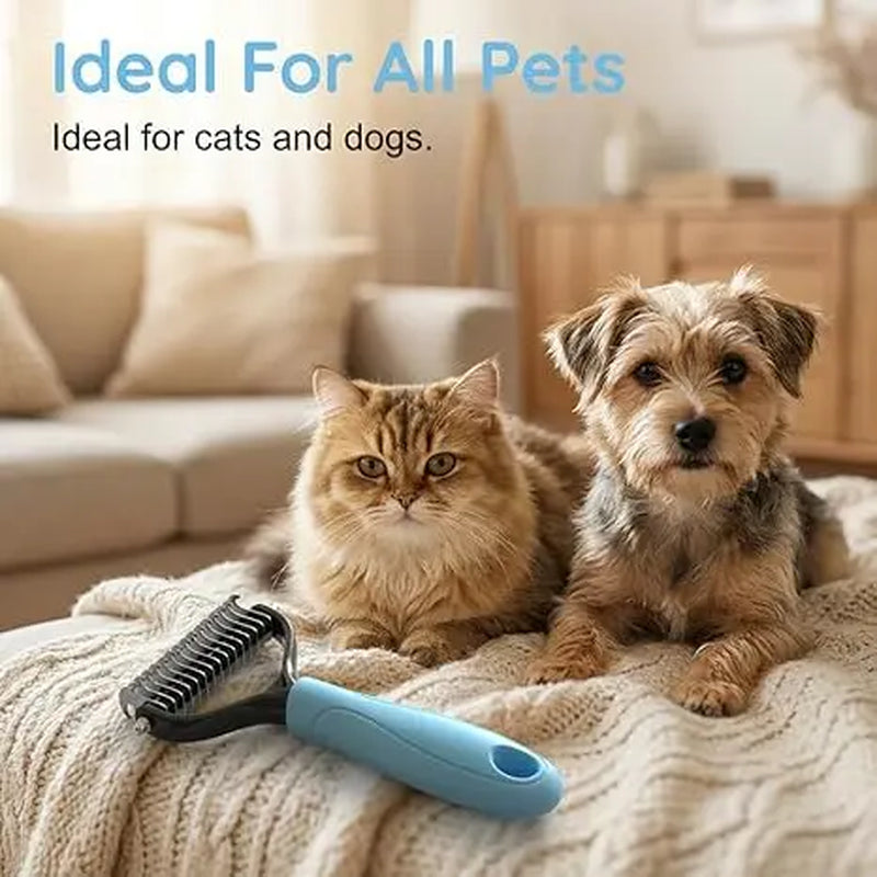 Professional Pet Detangling Comb - Double-Sided Grooming Brush for Dogs and Cats with One-Click Undercoat Rake for Shedding and Mats