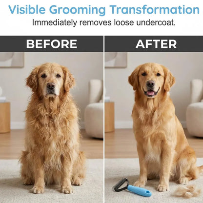 Professional Pet Detangling Comb - Double-Sided Grooming Brush for Dogs and Cats with One-Click Undercoat Rake for Shedding and Mats